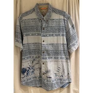Tommy Bahama Relax 70% Tencel/30% Cotton Men's S/S Dress Shirt M Blue Geometric